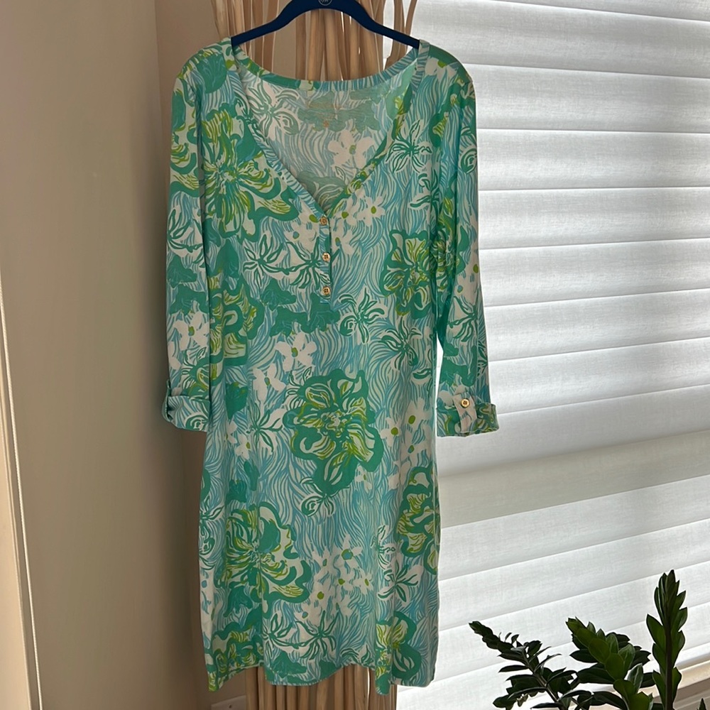 COPY - Lilly Pulitzer three-quarter sleeve floral pattern dress, size XL.